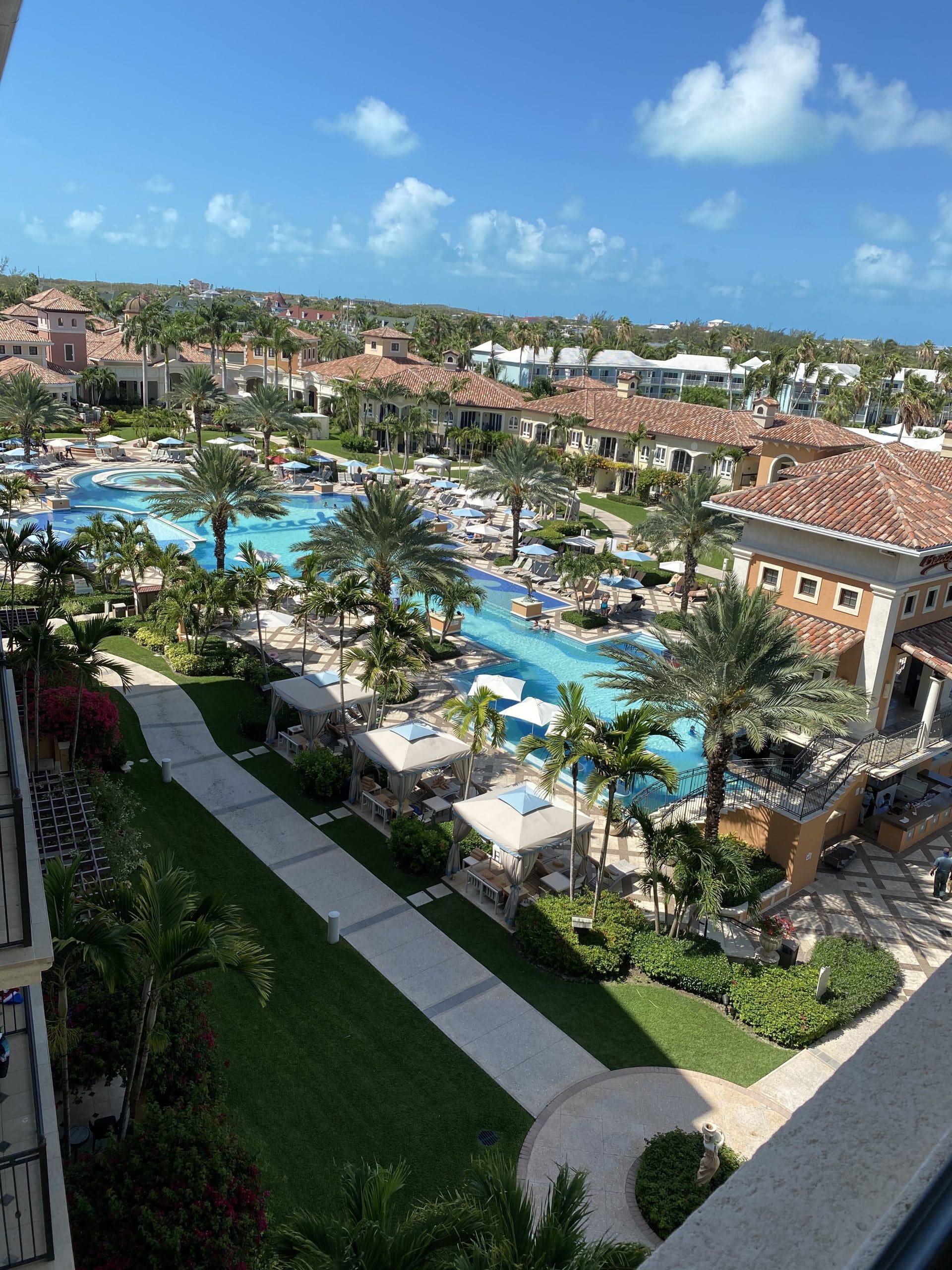 View over the pool area and resort grounds at Beaches Turks and Caicos from our room during our 2021 stay
