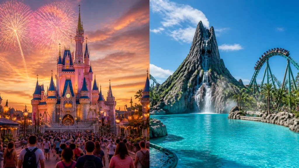 Family enjoying a Disney & Universal split-stay vacation