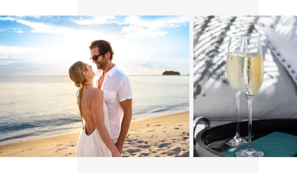Honeymoon couple at an all-inclusive Caribbean resort